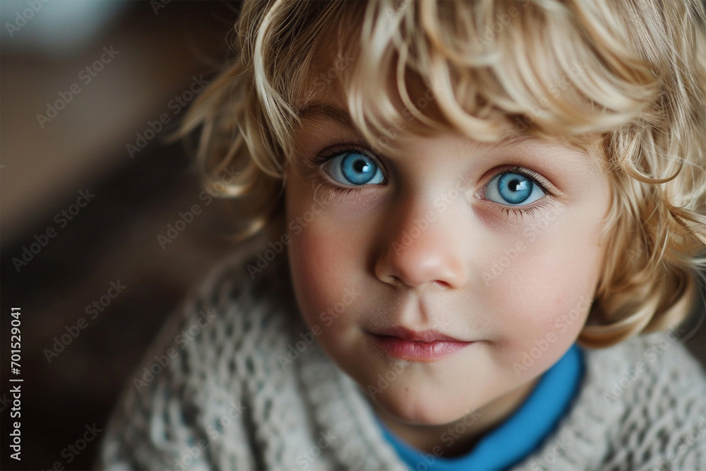 portrait of an inquisitive boy with blond hair and huge bright blue eyes in a knitted beige sweater, looking at the camera, copy space. portrait of an inquisitive boy with blond hair and huge bright blue eyes in a knitted beige sweater, looking at the camera, copy space.