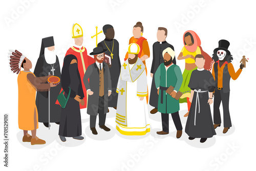 Картината върху платно 3D Isometric Flat  Set of People Of Different Religious, Diversity and Equal Rig