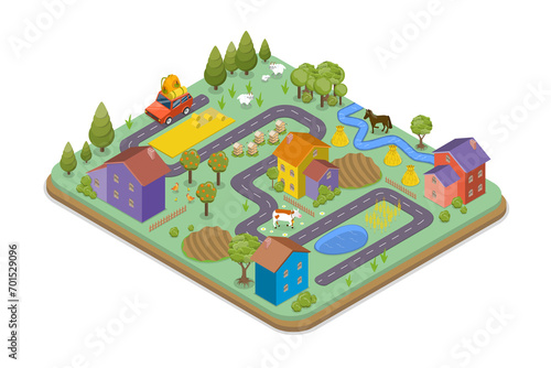3D Isometric Flat  Illustration of Kids Map, Childish Game World
