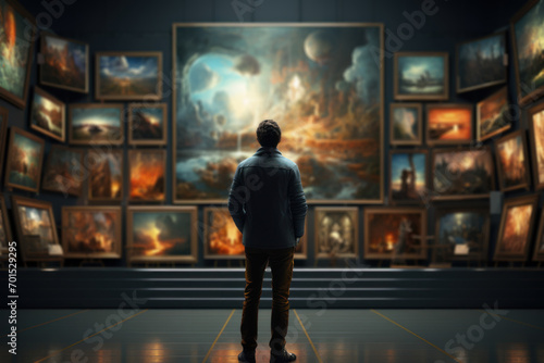 An art collector insuring their valuable art pieces against loss or damage, emphasizing the specialized coverage required for high-value assets. Concept of art collection protection. Generative Ai. photo