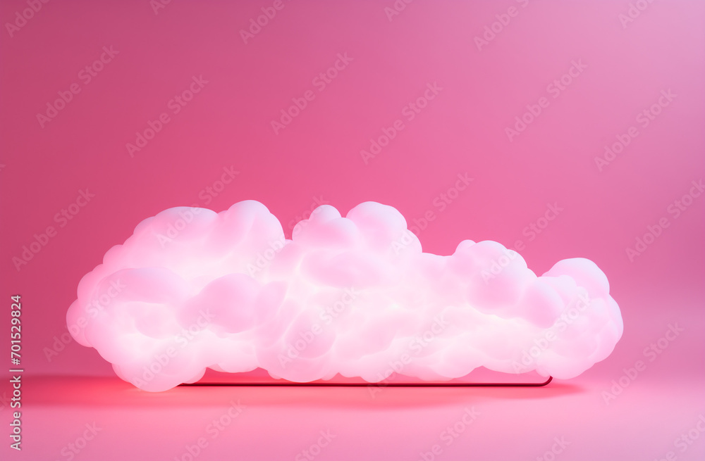 Glowing neon cloud sign.Minimal creaative advertise concept.Copy space.Generative AI