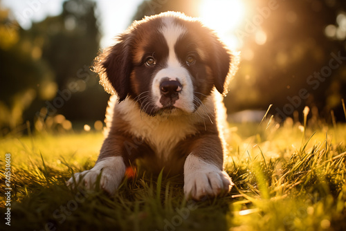 Curious Saint Bernard Puppy Exploring the Outdoors