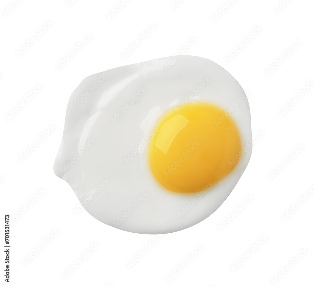 Tasty fried chicken egg isolated on white, top view Tasty fried chicken egg isolated on white, top view