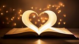 Open book with heart shaped pages, embodying the fusion of literature and love. A symbol that speaks to the profound connection between words and emotions.