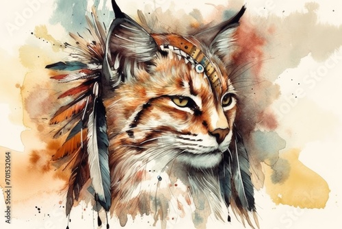 Watercolor painting of cat in style of tattoo