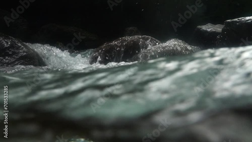 急流の水中と水面の風景（スローモーション）