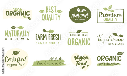 Organic food  healthy life and natural product labels and badges for food market  ecommerce  organic products promotion.