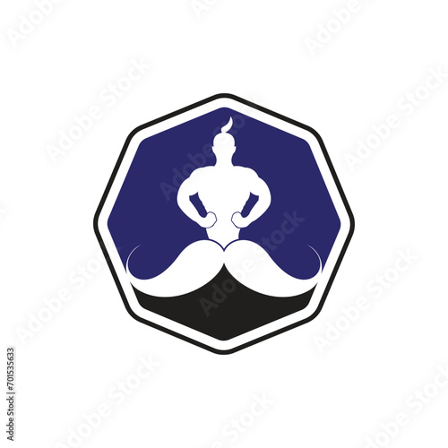 Mustache genie vector logo design. Strong genie icon template.