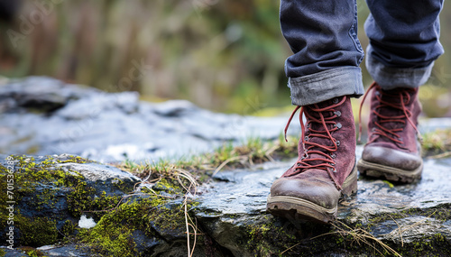 Embrace the Journey: Hiking Boots on a Rocky Trail, a Metaphor for Challenging Adventures and Personal Growth. © touchedbylight