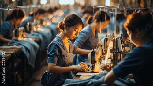 Many asian seamstress in textile factory sewing clothing