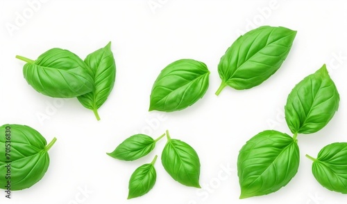 Set of flying basil leaves on white background from AI Generative