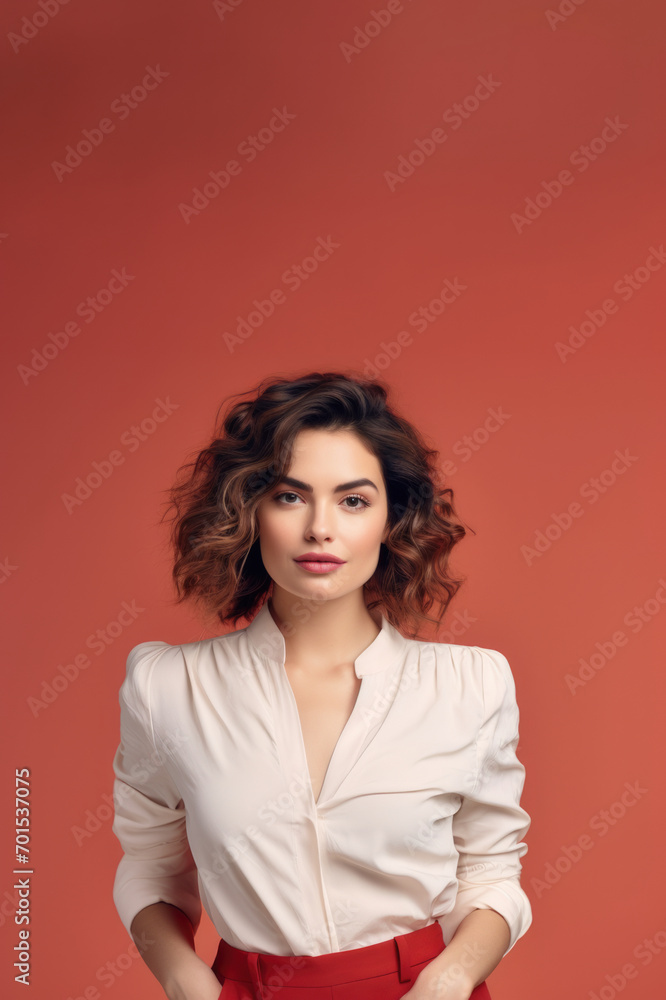 Portrait of a business latin woman. Vertical copy space. Red background. Portrait of a business latin woman. Vertical copy space. Red background.
