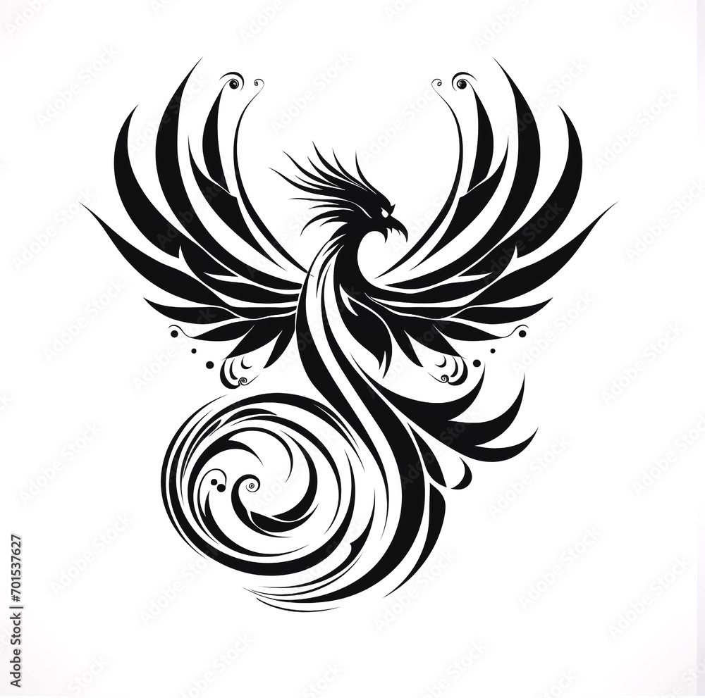 Modern white and black phoenix logo for designing various products.
