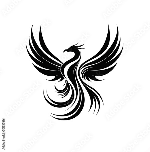 Modern white and black phoenix logo for designing various products.