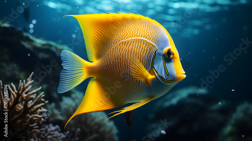 Angel Fish -side view, darting through coral reefs, vivid colors