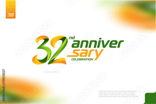 32nd Anniversary logotype with a combination of orange and green on a white background. photo