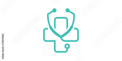 logo design health care, stethoscope and plus minimalist icon vector inspiration