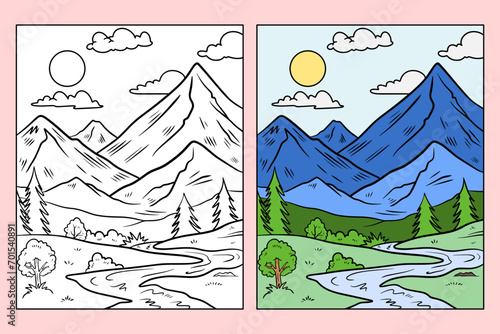 learn coloring for children and elementary school. views, trees, mountains and others.