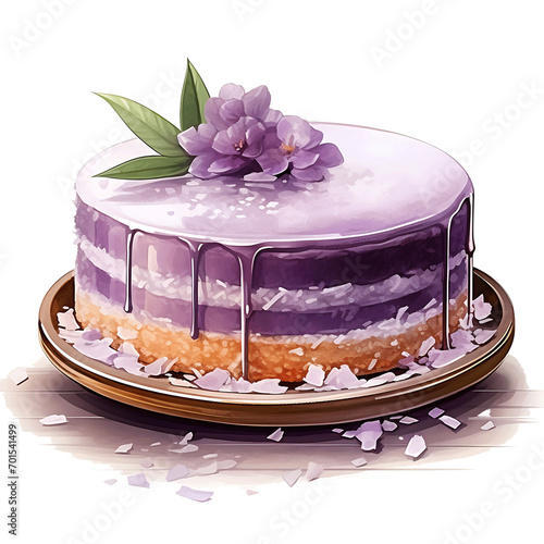 Watercolor Ube Macapuno Cake Filipino Cake Purple Color Concept Ube Fla Clipart Tshirt Transparent Sticker Isolated PNG Illustration  photo