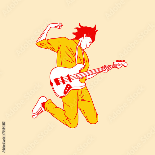 Simple cartoon illustration of a man playing guitar 2