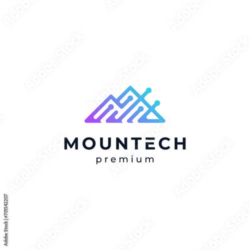 colorful mountain and circuit for technology, internet, finance or media logo design