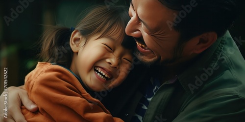 happy asian father hugging little girl, generative AI photo