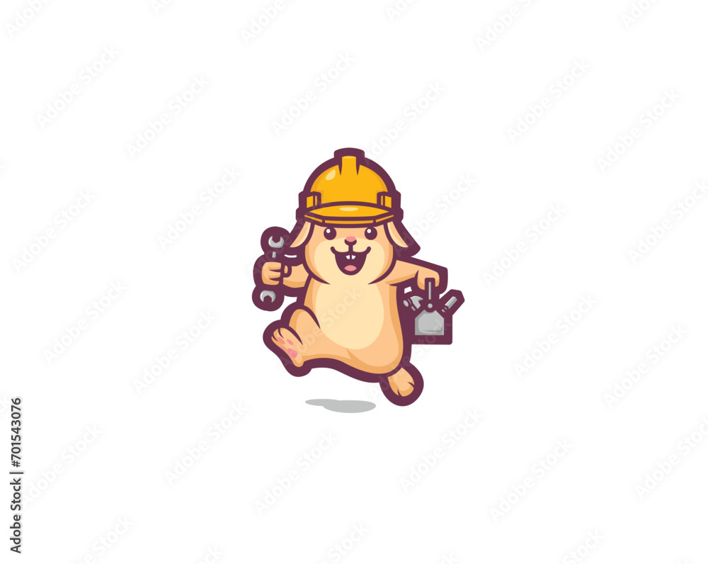Rabbit happy worker mascot logo Rabbit happy worker mascot logo