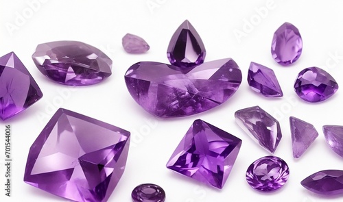Collection of amethyst gemstones, isolated objects plain white background from AI Generative