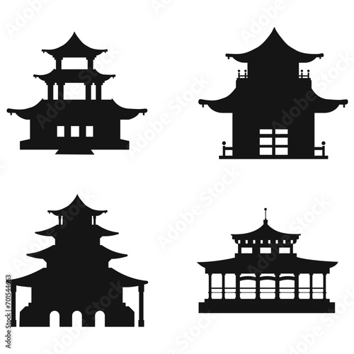 Set of Traditional Chinese Building. With Flat Design. Isolated Vector Icon.