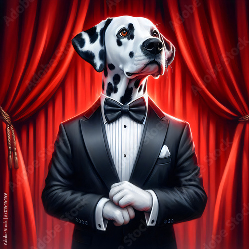 Confident dalmatian in tuxedo formal wear