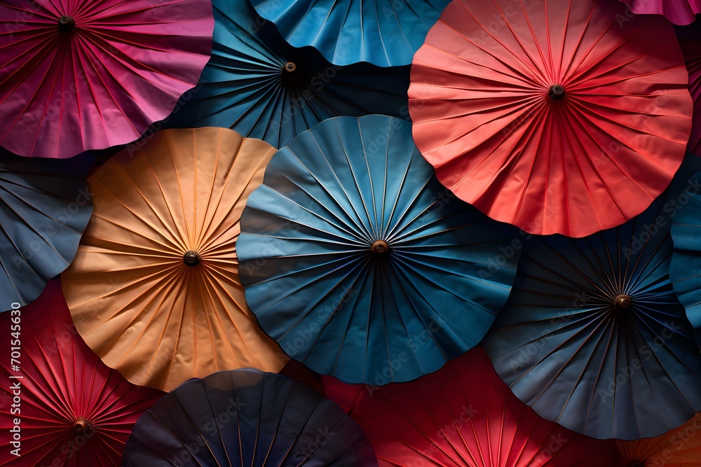 Festive Spectrum: Traditional Paper Umbrellas in Abstract Arrangement