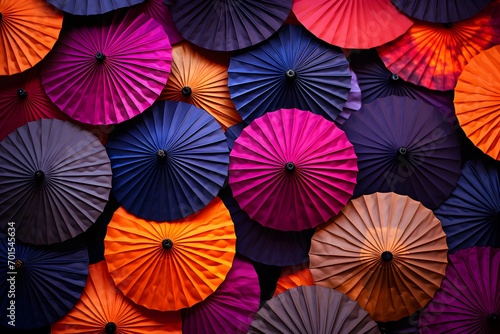 Festive Spectrum  Traditional Paper Umbrellas in Abstract Arrangement