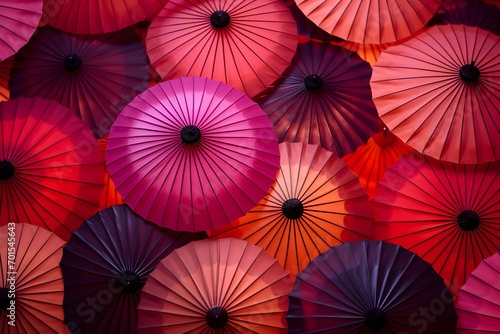 Festive Spectrum: Traditional Paper Umbrellas in Abstract Arrangement