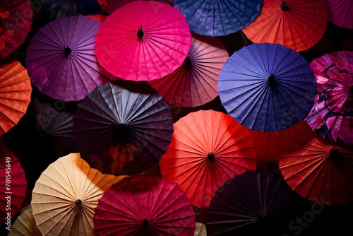 Festive Spectrum  Traditional Paper Umbrellas in Abstract Arrangement