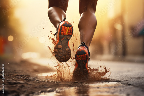 Closeup of runner feet on exercise photo