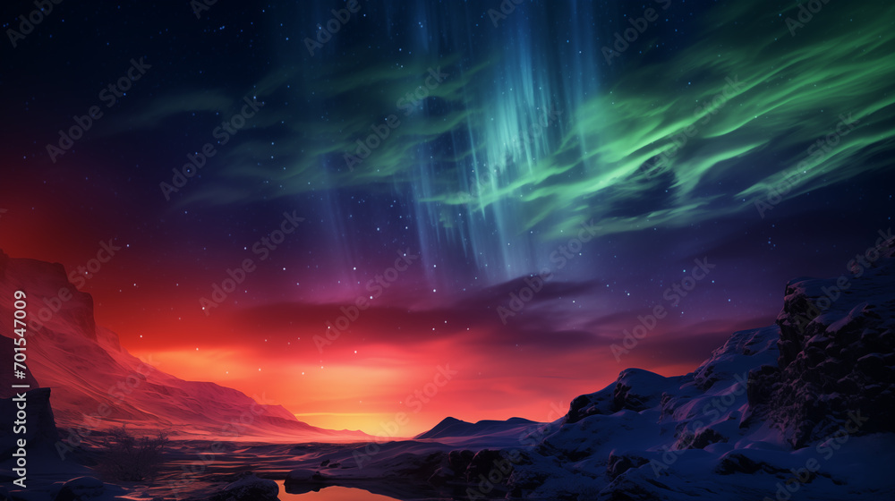 a snowy winter scene with aurora