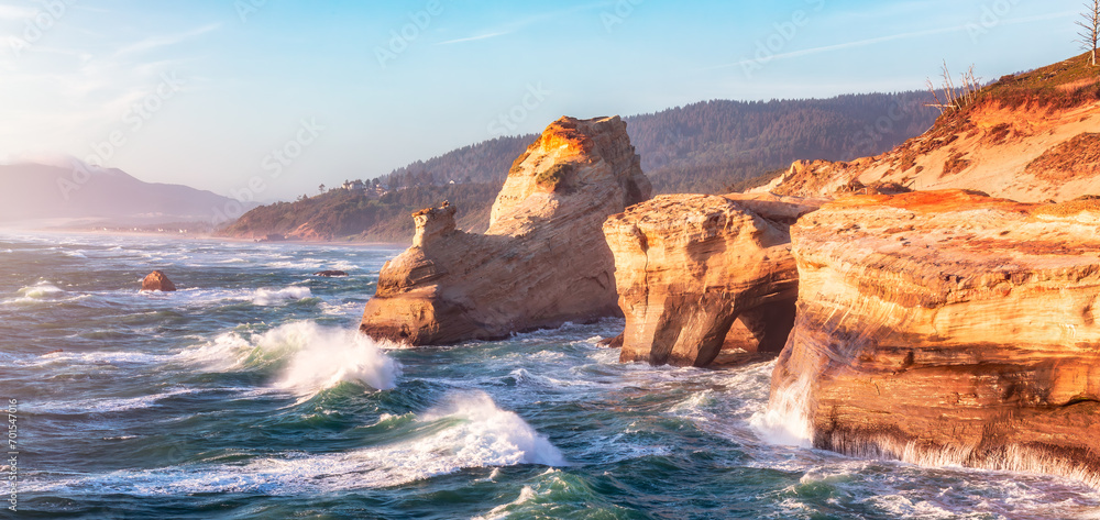 Rocky Pacific Ocean on Oregon Coast, USA.