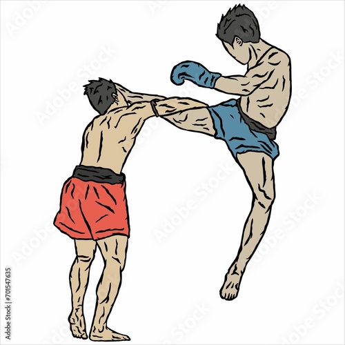 illustration of muaythai fighter kick boxing icon