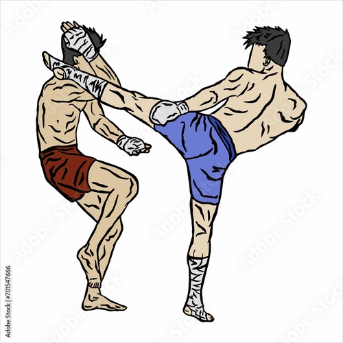 illustration of muaythai fighter kick boxing icon