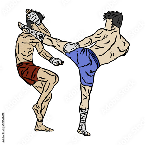 vector illustration of muay thai fighter kick boxing logo icon © irvan