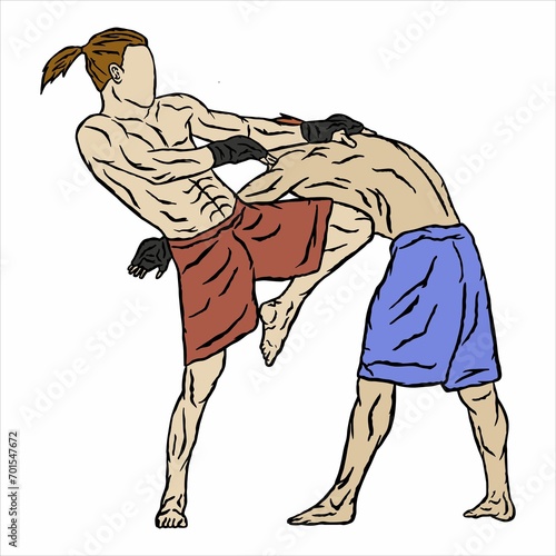 illustration of muaythai fighter kick boxing icon