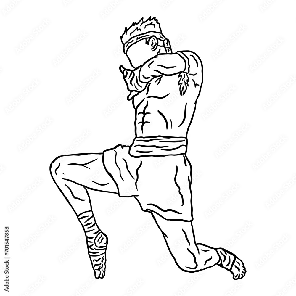Fototapeta premium vector illustration of muay thai fighter kick boxing logo icon