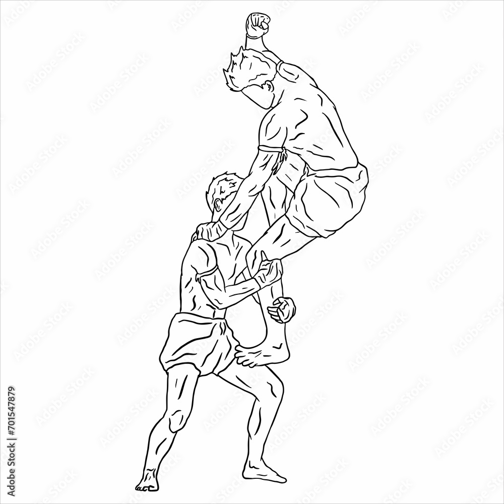 Fototapeta premium illustration of muaythai fighter kick boxing icon
