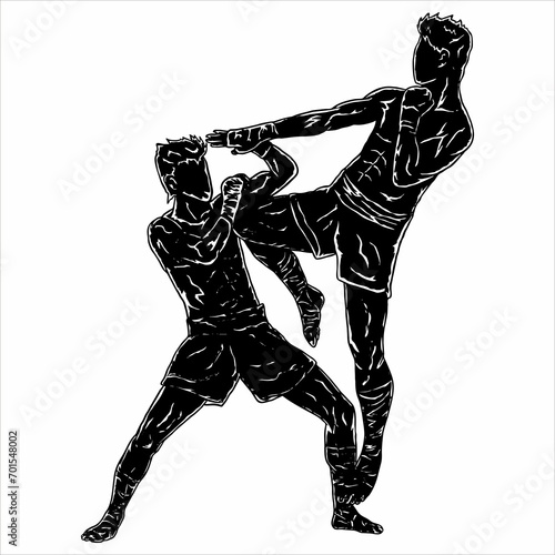 illustration of muaythai fighter kick boxing icon