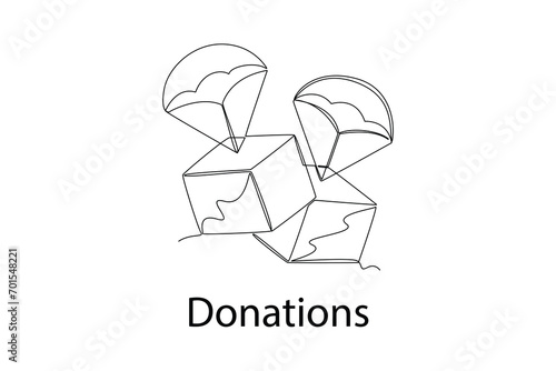 Continuous one line drawing Charity, support and donation concept. Doodle vector illustration.