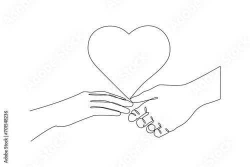 Continuous one line drawing Charity, support and donation concept. Doodle vector illustration.