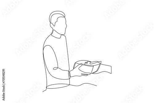Continuous one line drawing Charity, support and donation concept. Doodle vector illustration.