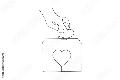 Continuous one line drawing Charity, support and donation concept. Doodle vector illustration.