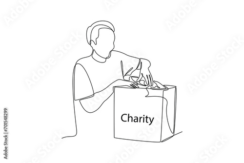 Continuous one line drawing Charity, support and donation concept. Doodle vector illustration.