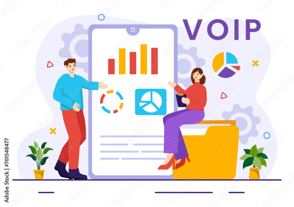 VOIP or Voice Over Internet Protocol Vector Illustration with Telephony Scheme Technology and Network Phone Call Software in Flat Background VOIP or Voice Over Internet Protocol Vector Illustration with Telephony Scheme Technology and Network Phone Call Software in Flat Background
